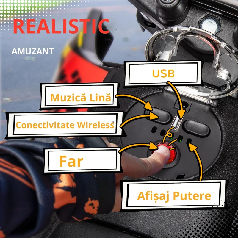 AIYAPLAY Motocicletă Electrică pentru Copii 3-8 Ani, 2 Motoare 12V, Roți Ajutătoare Detașabile, 30 kg, Galben