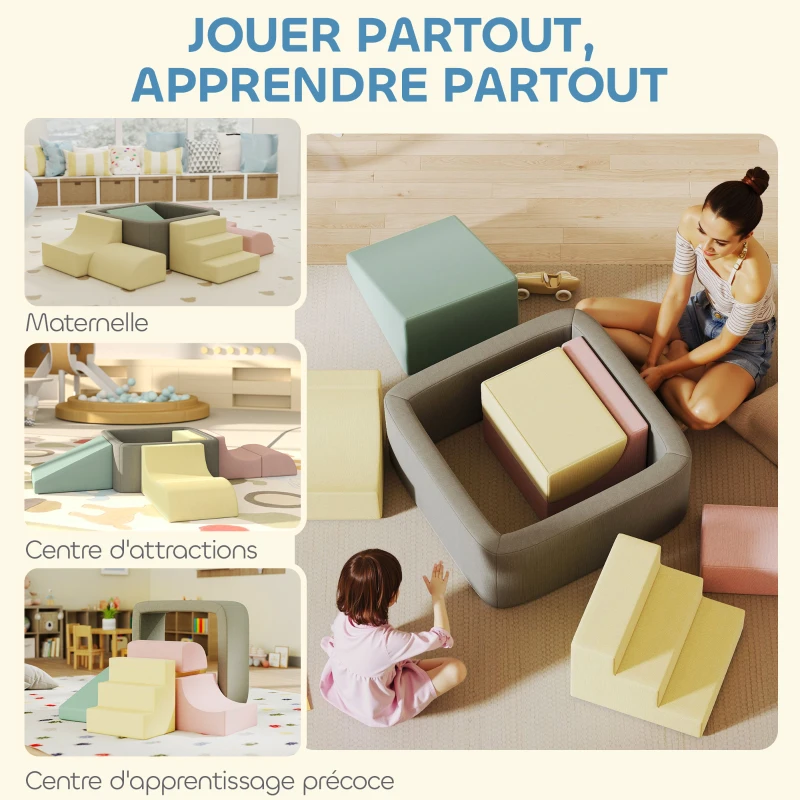 AIYAPLAY Parcours motricité bébé modulable en mousse 7 pièces housse lavable en velours côtelé 174 x 174 x 30 cm multicolore