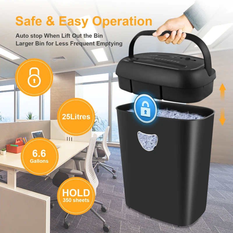 Practical Paper Shredder with P4 Privacy Level and Anti-Jam Function, Cross Cut Shredder for Offices, 36L x 25W x 47H cm, Black