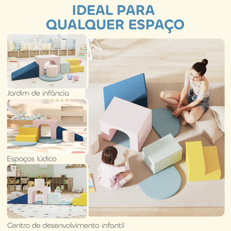 AIYAPLAY Conjunto de 8 Blocos de Espuma para Crianças com Capas de Veludo Laváveis para Escalar e Rastejar Multicor