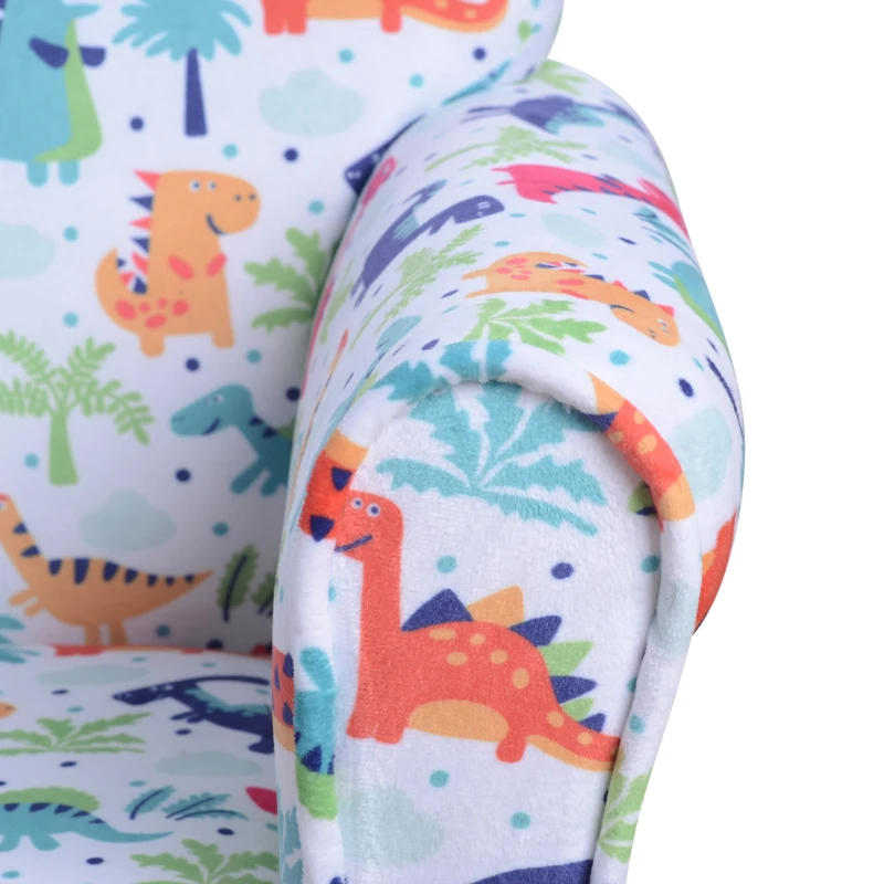 HOMCOM Sillón Infantil para +18 Meses con Estampado de Dinosaurios Acolchado de Espuma y Franela 50x39x44 cm Multicolor