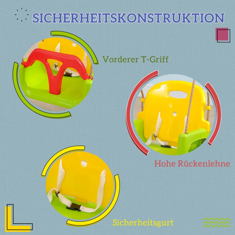 Outsunny Babyschommel 3-in-1 verstelbaar kinderschommel met rugleuning, veiligheidsgordel, voor kinderen 9-36 maanden, groen