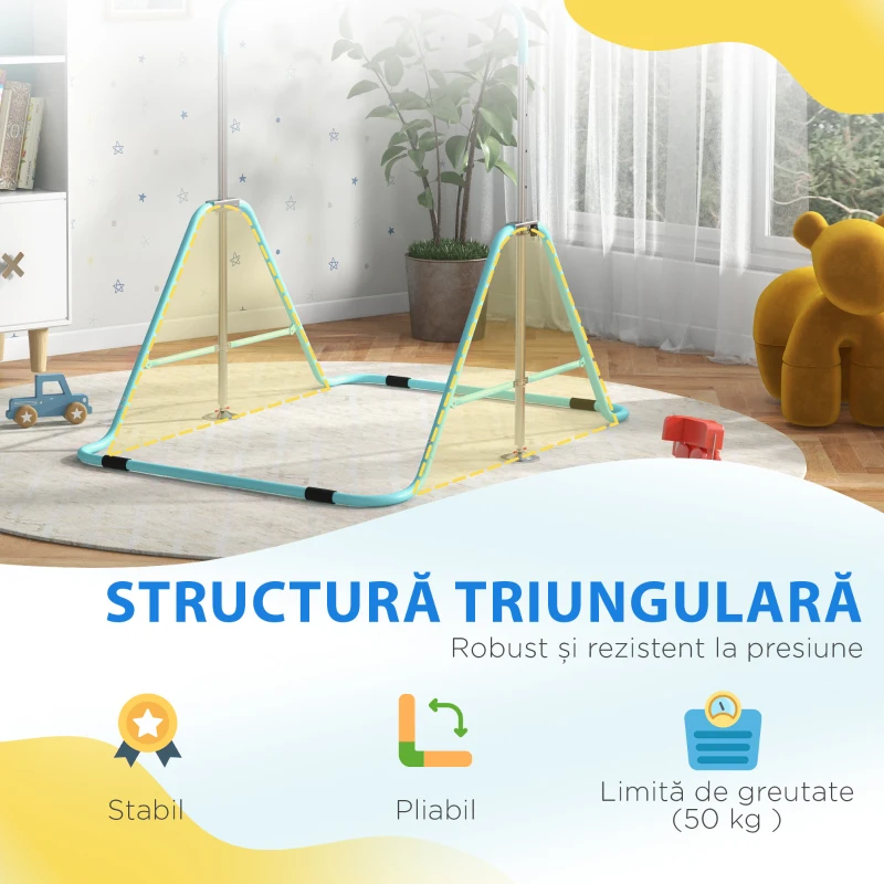 HOMCOM Bară Gimnastică Artistică pentru Copii 3+ Ani cu 5 Niveluri de Înălțime Reglabilă din Oțel, Verde