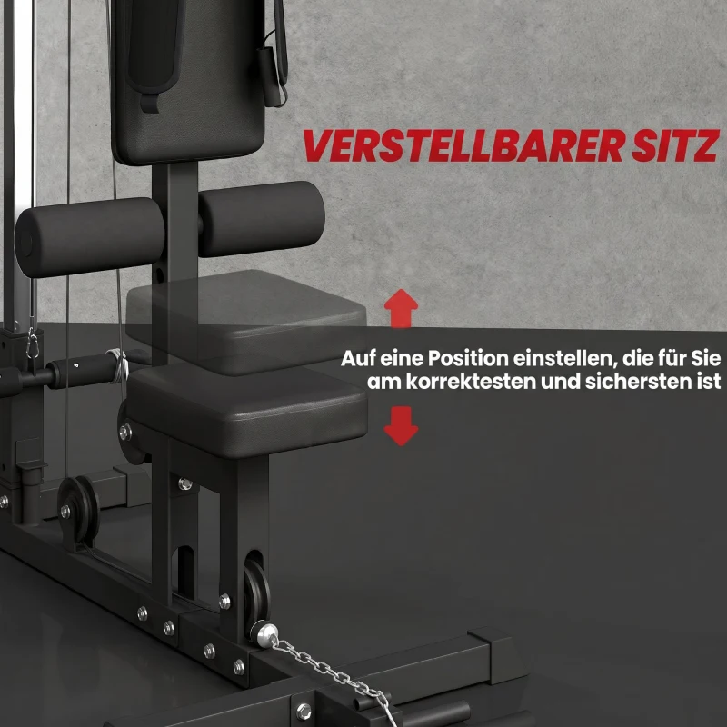 SPORTNOW Kraftstation für Zuhause, Ruderzüge, ohne Gewichte, Fitnessgerät für Zuhause, Stahl, Kunstleder, Schwarz