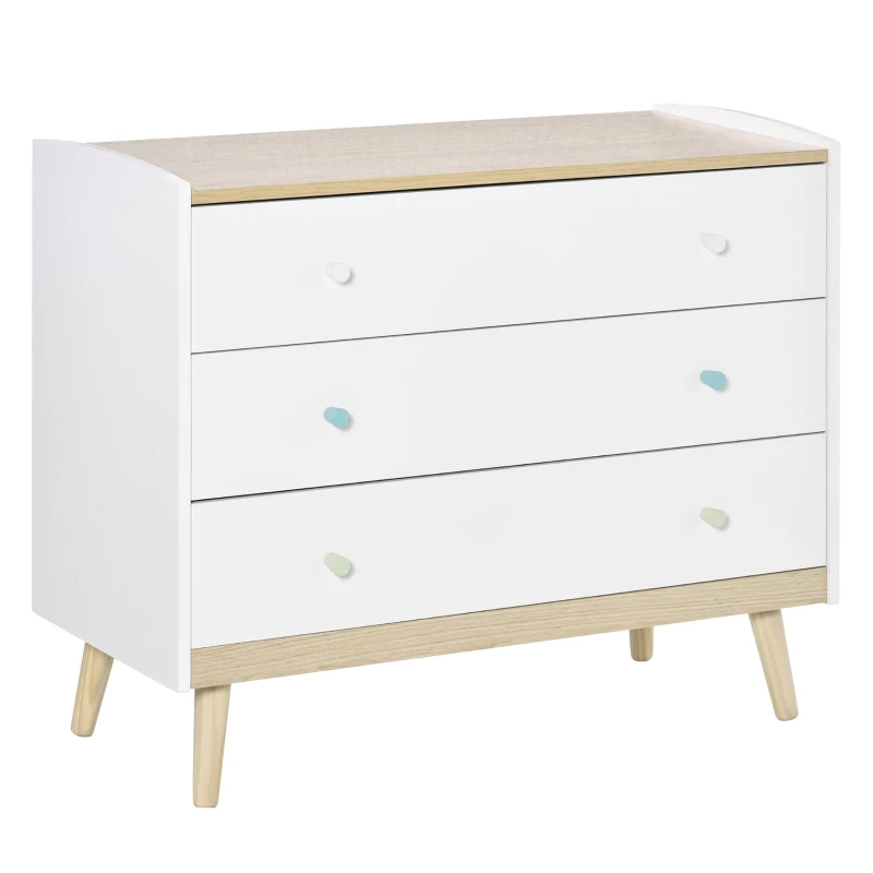 HOMCOM Cajonera Infantil con 3 Cajones Cómoda Auxiliar con Patas de Madera Almacenaje de Juguetes Ropa Libros para Habitación de Niños 90x40x75,2 cm Blanco