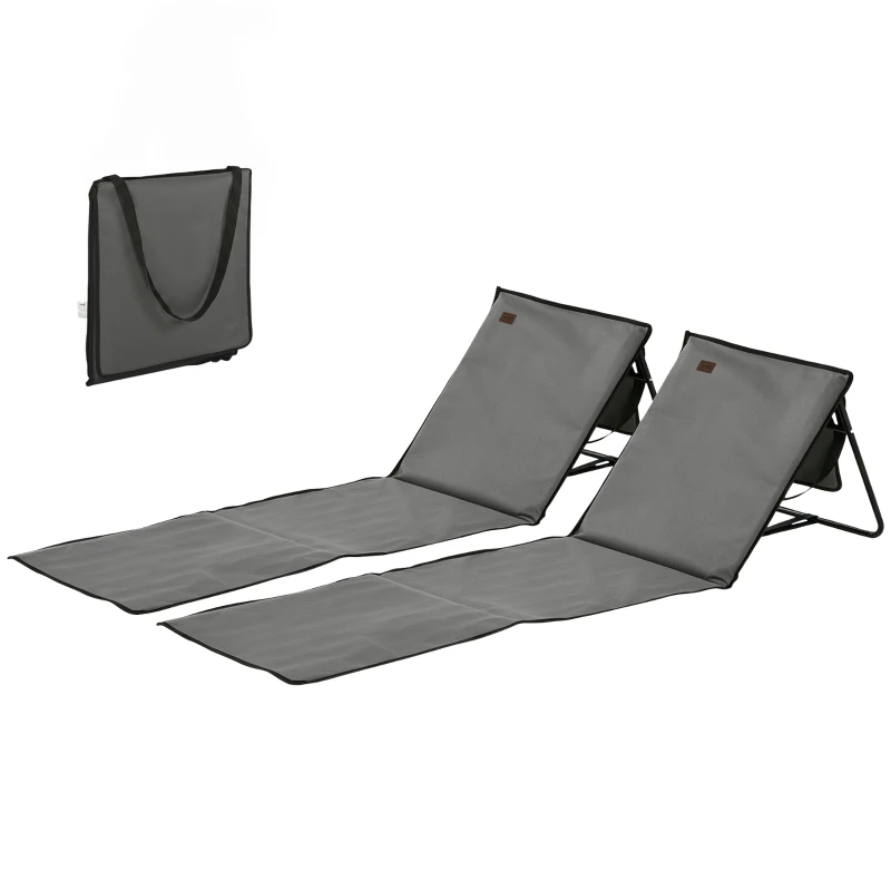 Outsunny Lot de 2 tapis de plage rembourré dossier inclinable multi-positions acier polyester gris