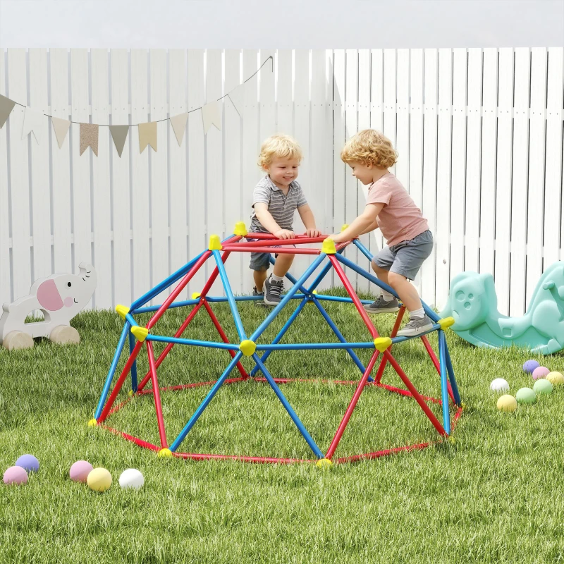 Outsunny Cupolă de cățărare pentru copii 3-8 ani, structură metalică pentru 4 copii, Ø183x90cm, multicolor