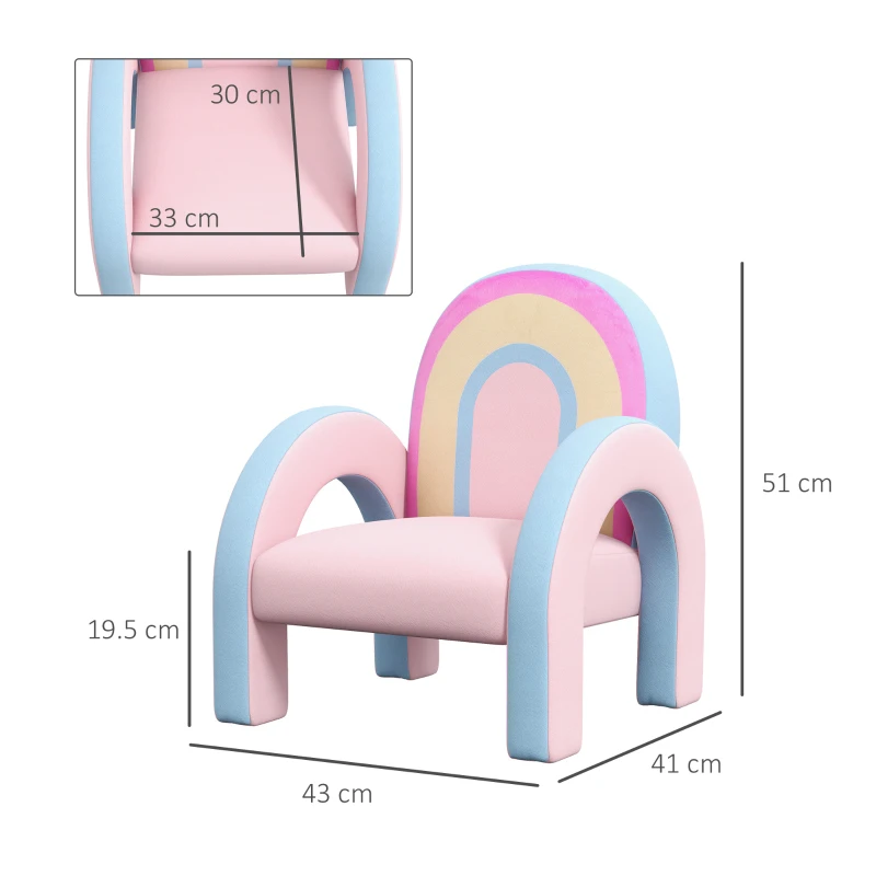 ZONEKIZ Sillón para Niños Pequeños en Forma de Arco Iris Mini Sofá Sillón Infantil para Niños de 1,5-3 Años 43x41x51 cm Rosa
