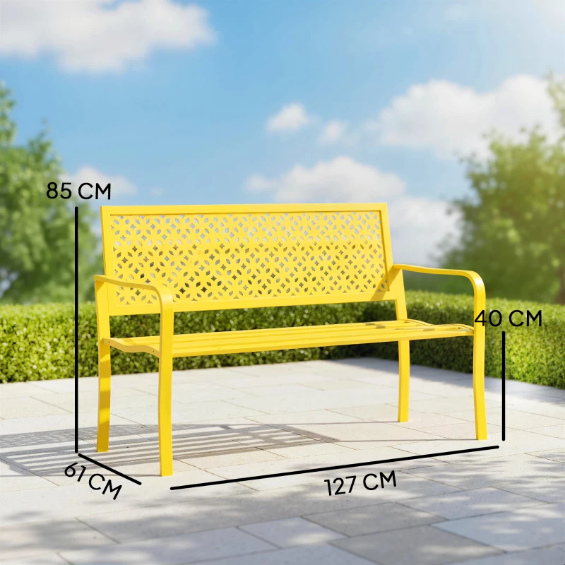 Outsunny Gartenbank 2-Sitzer Metall wetterfest Outdoor Sitzbank mit rostbeständiger Rückenlehne, Geometrisch bis 240 kg