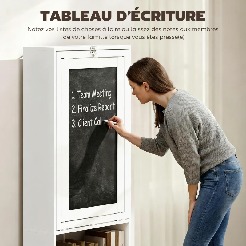 HOMCOM Bureau avec rangement pliable murale rabattable avec bibliothèque poste de travail tableau à craie et étagère réglable