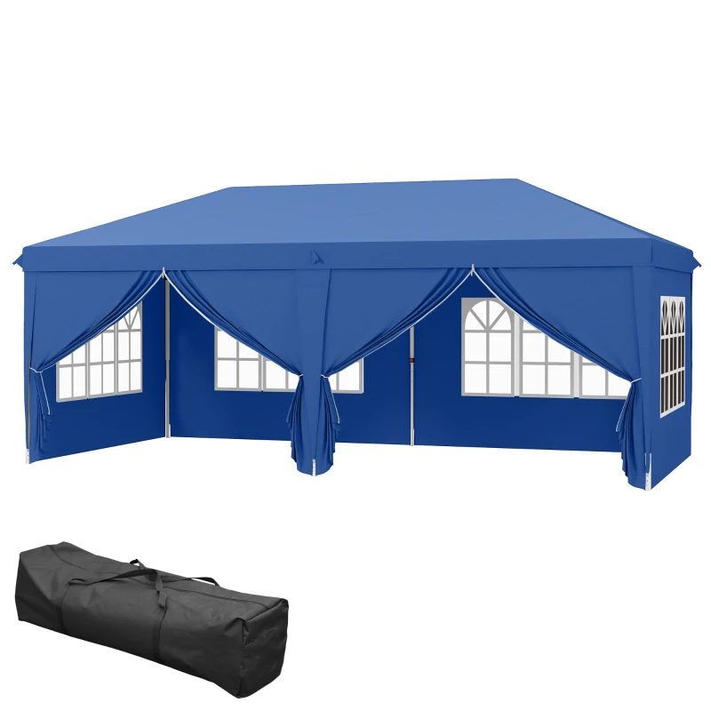Outsunny 3 x 6 m Garden Pop Up Gazebo, Wedding Party Tent Marquee, Water Resistant Awning Canopy with Carry Bag, Blue