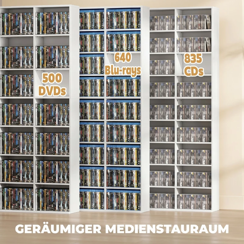 HOMCOM Regal für 835 CDs oder 500 DVDs, Blu-ray Medienregal mit 27 Fächern und 21 verstellbaren Einlegeböden, Weiß