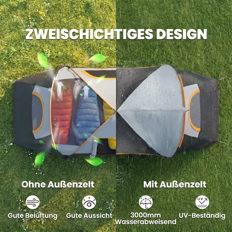 Outsunny Campingzelt für 5 Personen, Familienzelt, Tragetasche, 4,55x2,2x1,8m, Hellgrau/Schwarz