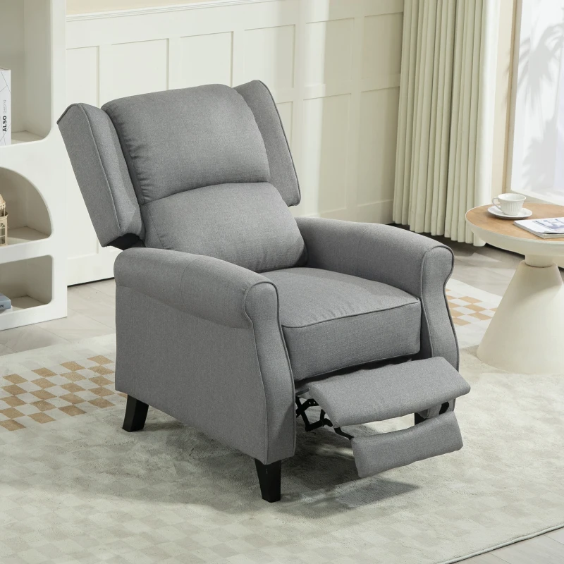 HOMCOM HOMOM Poltrona Reclinável Poltrona Relax com Reclinação Manual até 160° e Apoio para os Pés Retráteis 77x88x102 cm Cinza