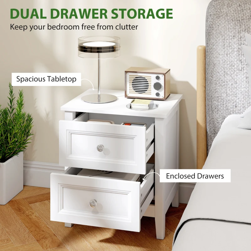HOMCOM Nightstand with 2 Drawers Modern Bedside Table for Bedroom Living Room White