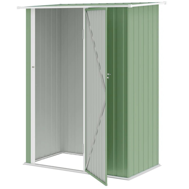 Outsunny Capanno Porta Attrezzi in Metallo con Tetto Inclinato e Porta Bloccabile, 142x86x189 cm, Verde Chiaro