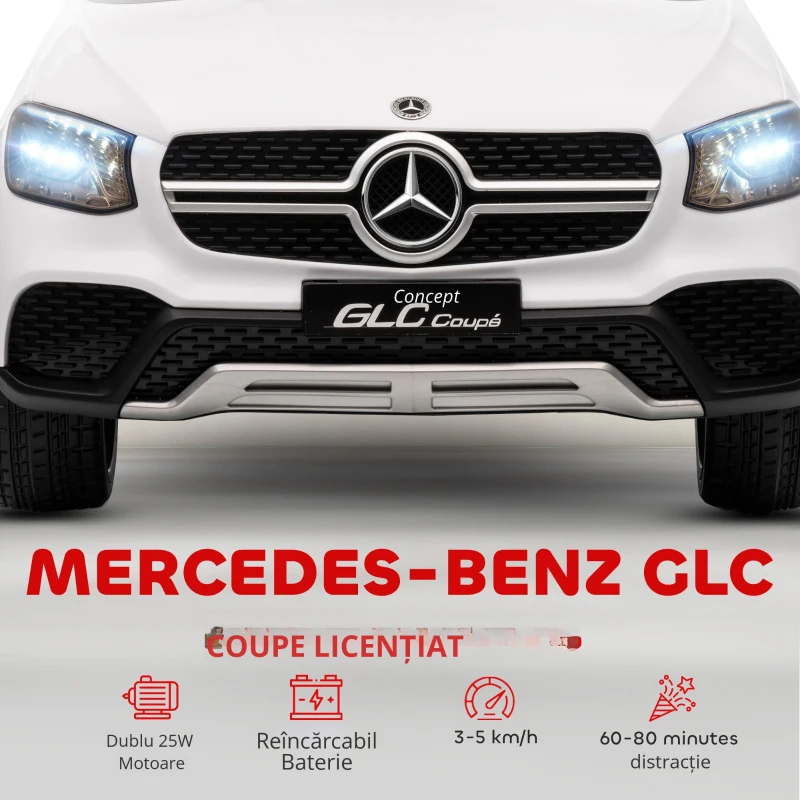 AIYAPLAY Mașină electrică pentru copii, vehicul electric 12V, telecomandă 2,4G, 3 viteze, pornire lentă, 105x68x50cm, alb
