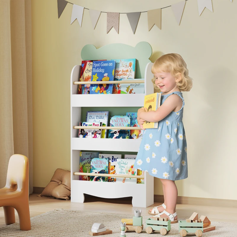 AIYAPLAY Bibliothèque pour enfant, rangement livre enfant 3 niveaux pour salle de jeux, chambre d'enfant, vert