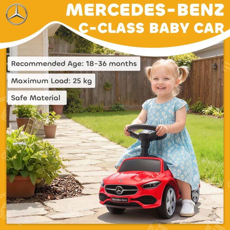 AIYAPLAY Official Mercedes-Benz Ride On Car, Foot to Floor Sliding Walker with Horn, Engine Sounds and Under-Seat Storage, Red