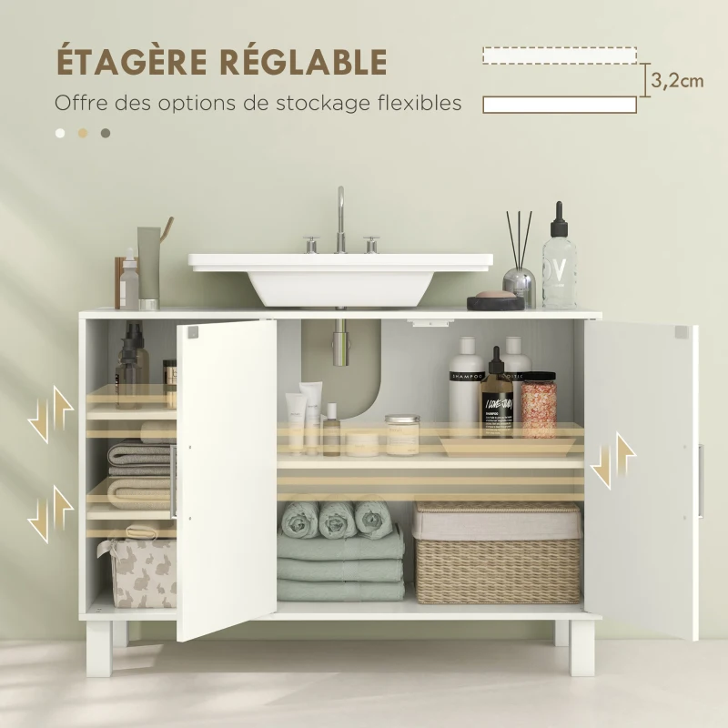 HOMCOM Meuble sous lavabo meuble de salle de bain avec placard à deux niveaux étagères réglables 90l x 30P x 63H cm crème