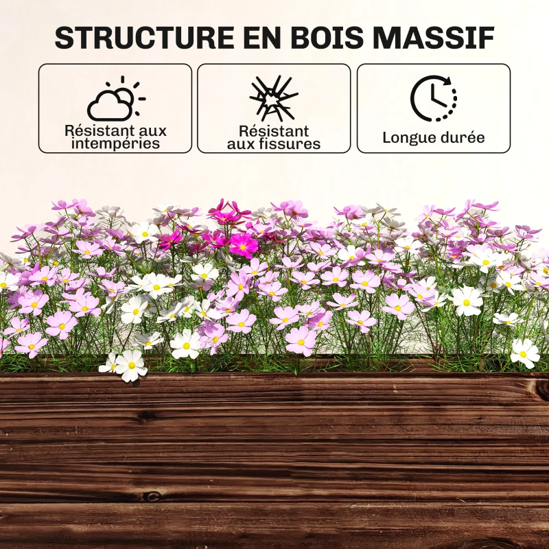 Outsunny Bac à Plantes Surélevé Jardinière sur Pieds 3 Niveaux Trous de Drainage et Doublure 60 x 25 x 120 cm, Marron