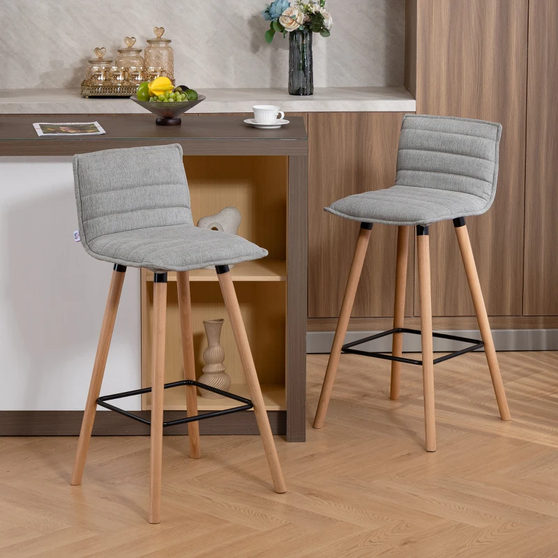 HOMCOM Lot de 2 tabourets de bar, chaises de bar, assise rembourrée, dossier et repose-pieds, 48 x 48 x 99,5 cm, gris