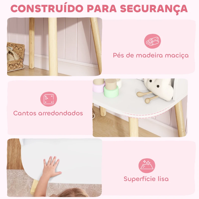 AIYAPLAY Toucador Infantil de Maquilhagem com Banqueta e Espelho 2 Gavetas e Barras para Pendurar dos 3 aos 8 Anos, Branco