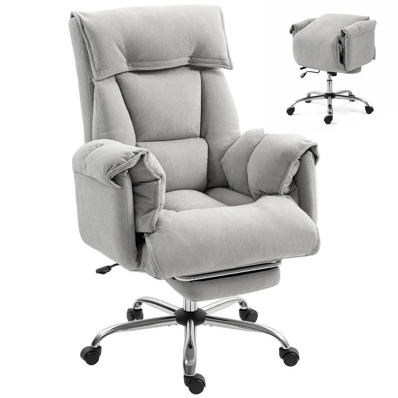 HOMCOM Bürostuhl Neigbar Höhenverstellbar Schreibtischstuhl mit Armlehne Fußstütze hoher Rückenlehne 75 x 77 x 110-118 cm Grau