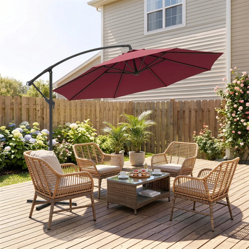 Outsunny Parasol déporté octogonal à manivelle inclinable manivelle avec Pied en Acier diamètre 3 m Rouge