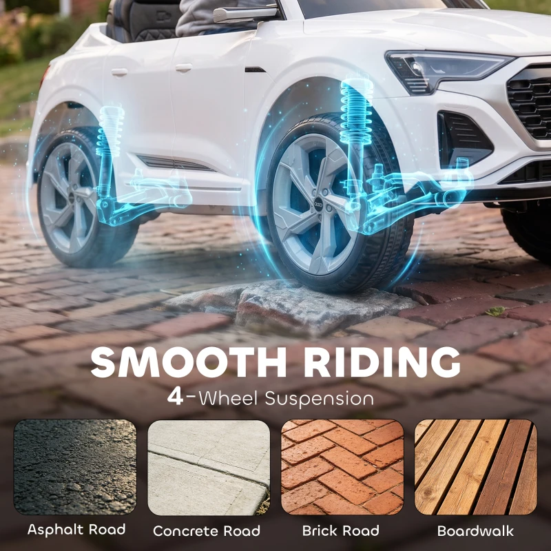 AIYAPLAY Audi Q8 etron Sportback Licensed Ride on Car with Remote Control, Four-Wheel Suspension, Soft Start for Ages 3-4, White