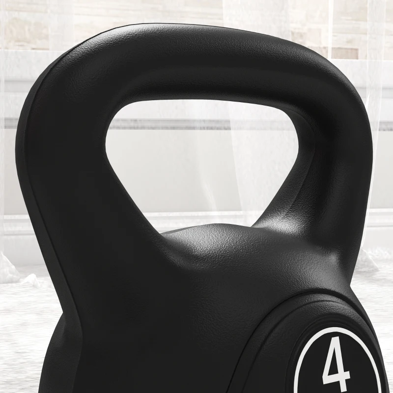 HOMCOM Pesa Rusa de 4 kg Kettlebell Relleno de Arena con Mango Ancho y Base Plana para Entrenamiento 18x12x20 cm Negro