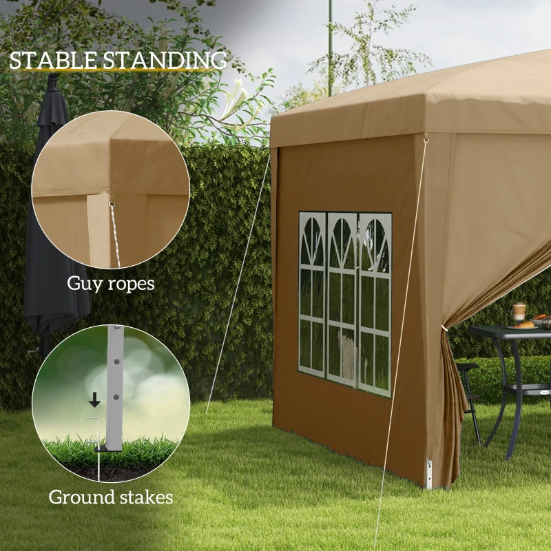 Outsunny 3x3(m) Pop-Up Gazebo, with Curtain Walls and Windows, Khaki