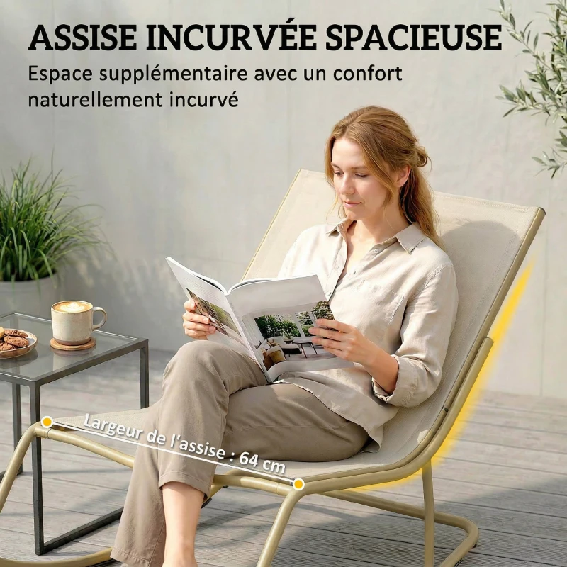 Outsunny Fauteuil à Bascule Extérieur Coussin Moelleux 125cm Large 64cm en Acier et Textilène Beige et Doré