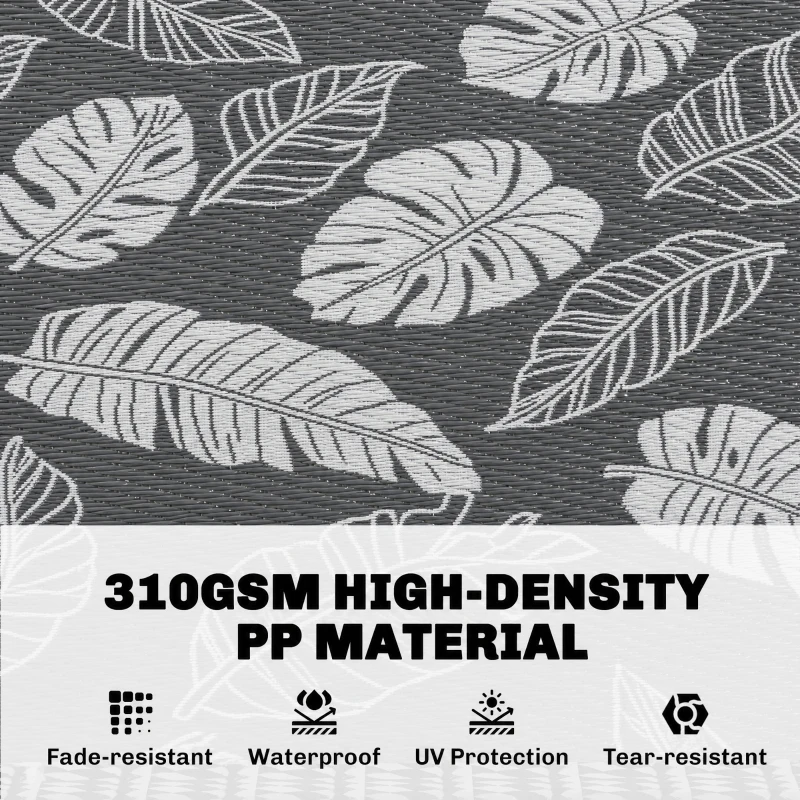 Outsunny Plastic Straw Reversible RV Outdoor Rug with Carry Bag, 182 x 274cm, Grey and White