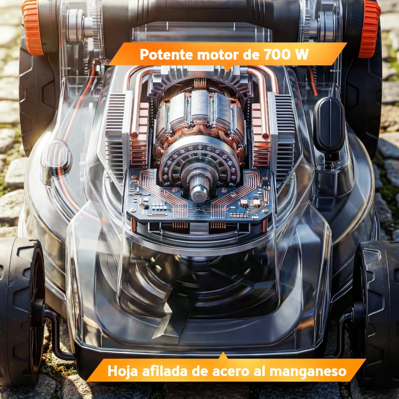 Outsunny Cortacésped a Batería Inalámbrico 18V con 2 Baterías de 4Ah Ancho de Corte de 34 cm y Función de Mulching Motor 700 W