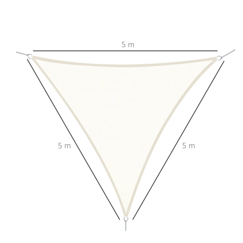 Outsunny Toldo Vela Triangular 5x5x5 m Vela de Sombra para Jardín Patio Terraza Poliéster Anti UV Color Crema