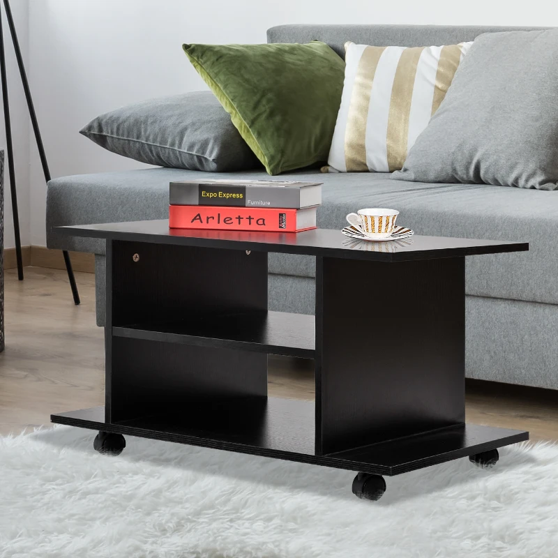 HOMCOM Meuble TV avec Roulettes 80 cm, Meuble Télé pour Téléviseur jusqu'à 42 Pouces avec Étagères Ouvertes, Style Moderne, Banc TV pour Salon, Chambre, Noir