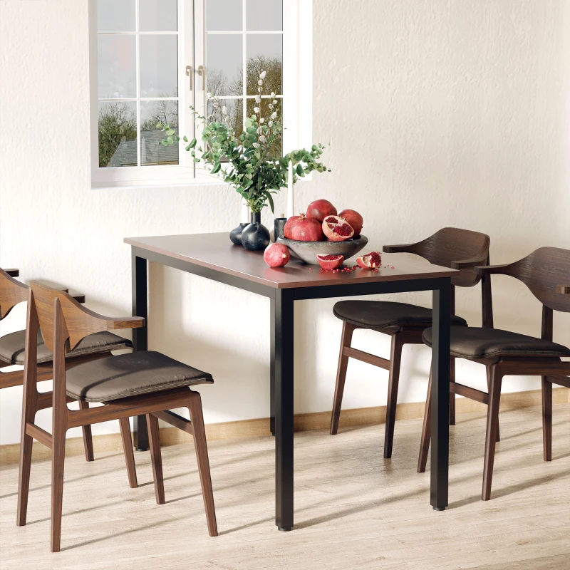 HOMCOM Table Bureau Informatique Table de Salle à Manger Grand Plateau 120L x 60l x 74H cm Panneaux Particules Noyer métal Noir