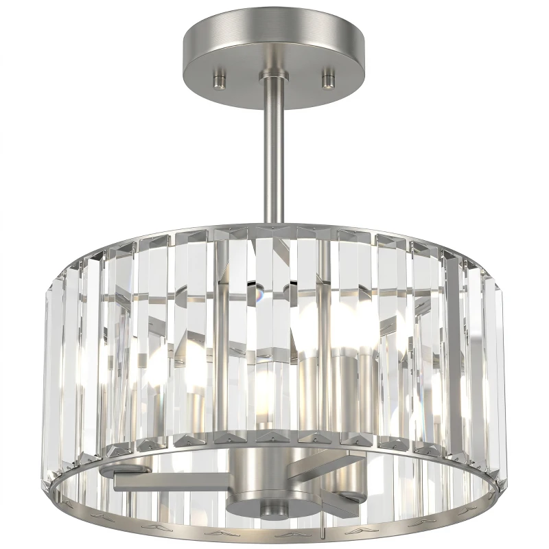 HOMCOM Semi Flush Mount Modern Crystal Chandelier Ceiling Light, Crystal Ceiling Light Fixture with E14 Base, Silver Tone