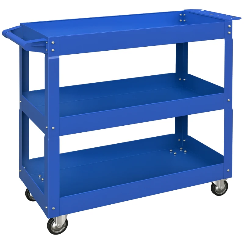 DURHAND Chariot desserte d'atelier acier 3 plateaux sur roulettes avec poignée charge max. 150 kg 83 x 35,3 x 76 cm acier bleu