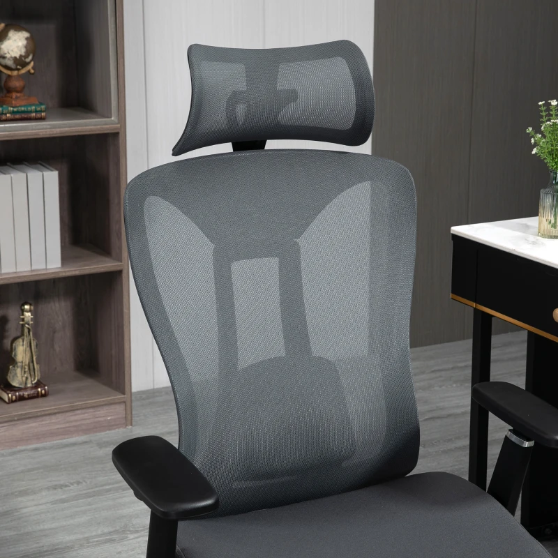 Vinsetto Silla de Escritorio de Malla con Reposacabezas Ajustable Soporte Lumbar y Reposabrazos 3D 70x66x128 cm Gris