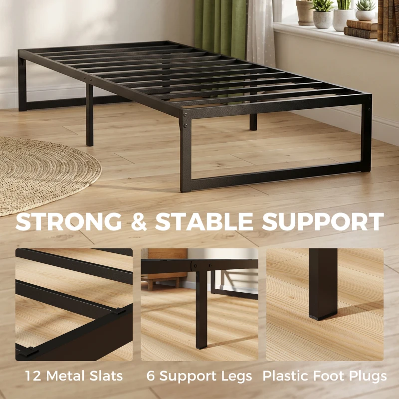 HOMCOM 3ft Single Bed Frame with Underbed Storage and Steel Slat Support, 32.5 cm Height, Noise-Free, Black