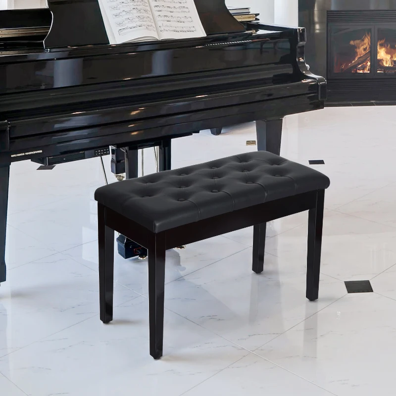 HOMCOM Sgabello Pianoforte Professionale con Vano Portaoggetti Finta Pelle, Legno 76 x 36 x 50cm Nero Sgabello Panchetta Panchina Sedia per Pianoforte con vano portaoggetti