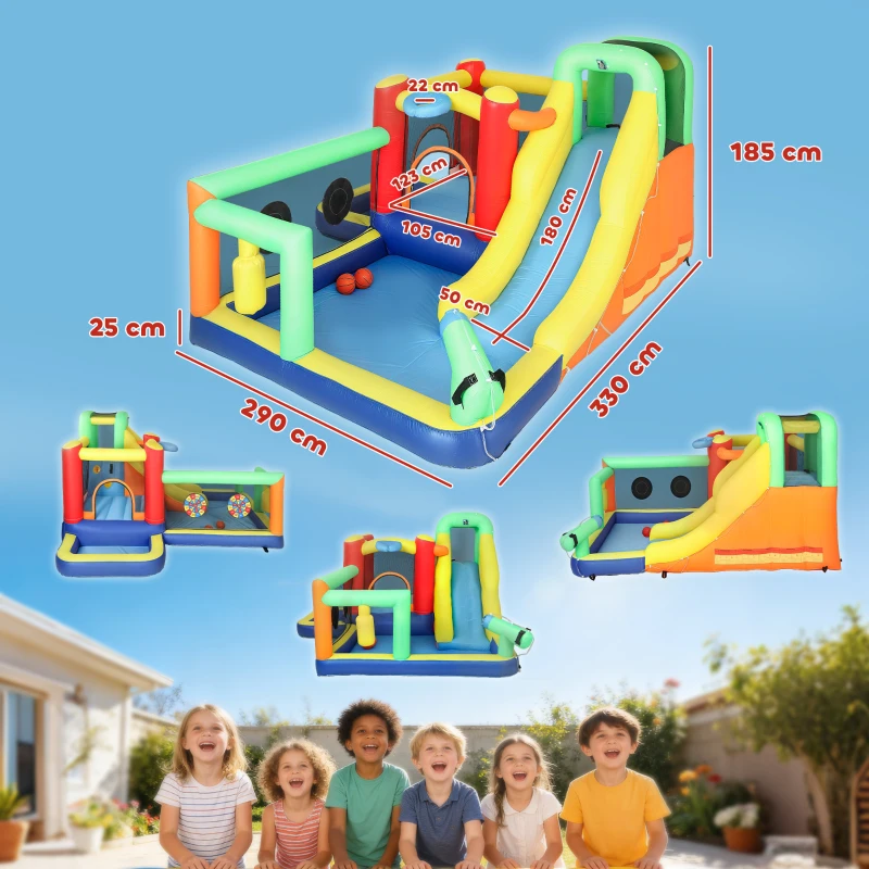 AIYAPLAY Castillo Hinchable Acuático con Soplador 550W 9 en 1 con Tobogán Trampolín Escalada 2 Piscinas Canasta Columna de Boxeo
