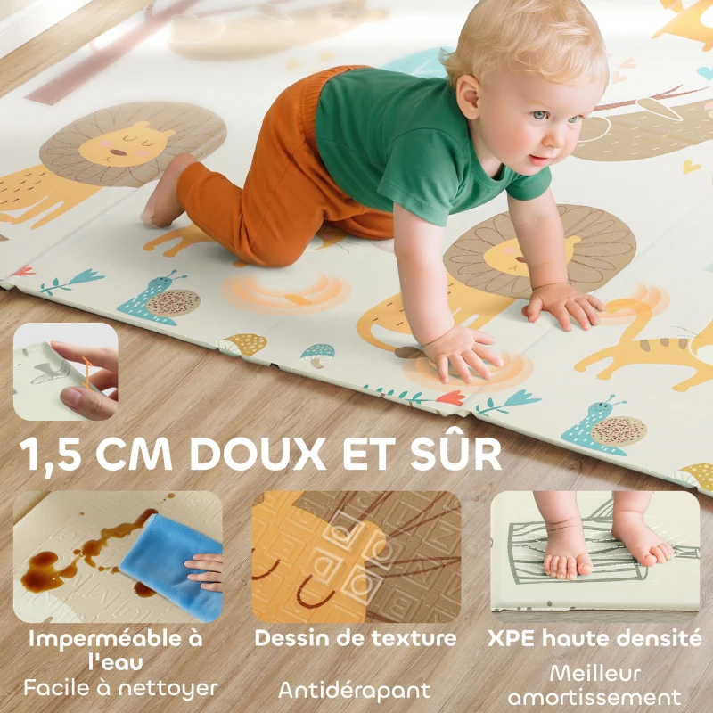 AIYAPLAY Tapis de jeu pour enfant bebe, tapis d'éveil bébé pliable épais réversible en mousse, 196 x 176 x 1,5 cm, multicolore