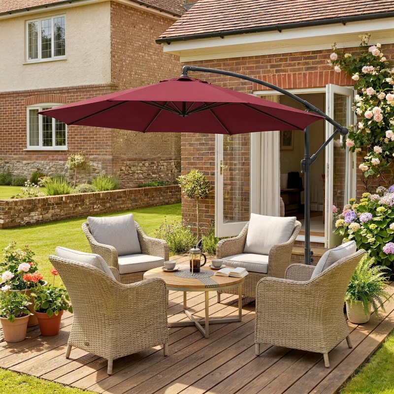 Outsunny Parasol déporté octogonal à manivelle inclinable manivelle avec Pied en Acier diamètre 3 m Rouge