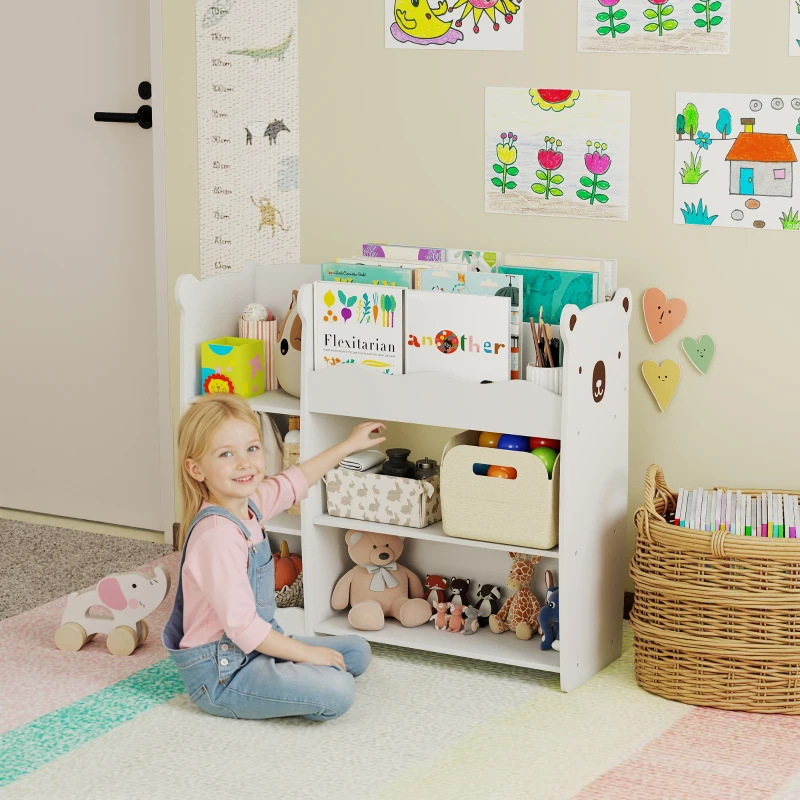 AIYAPLAY Estantería Infantil para Juguetes Estantes Abiertos Compartimentos Diseño de Ositos Organizador de Juguetes Blanco