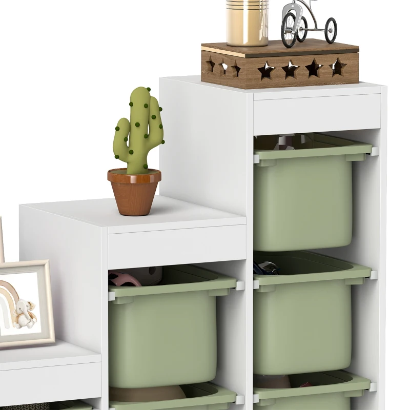 AIYAPLAY Meuble de rangement pour jouets des enfants avec 6 bacs amovibles, 3 niveaux de rangement, 96 x 38,5 x 90, vert
