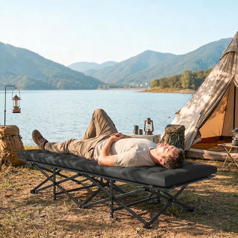 Outsunny Feldbett faltbar Campingbett mit Tragetasche Campingliege bis 200 kg Indoor, Outdoor, 200 x 80 x 40 cm Schwarz