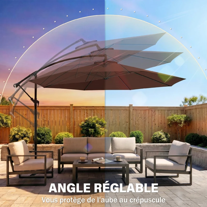 Outsunny Parasol déporté octogonal à manivelle inclinable manivelle avec Pied en Acier diamètre 3 m Chocolat